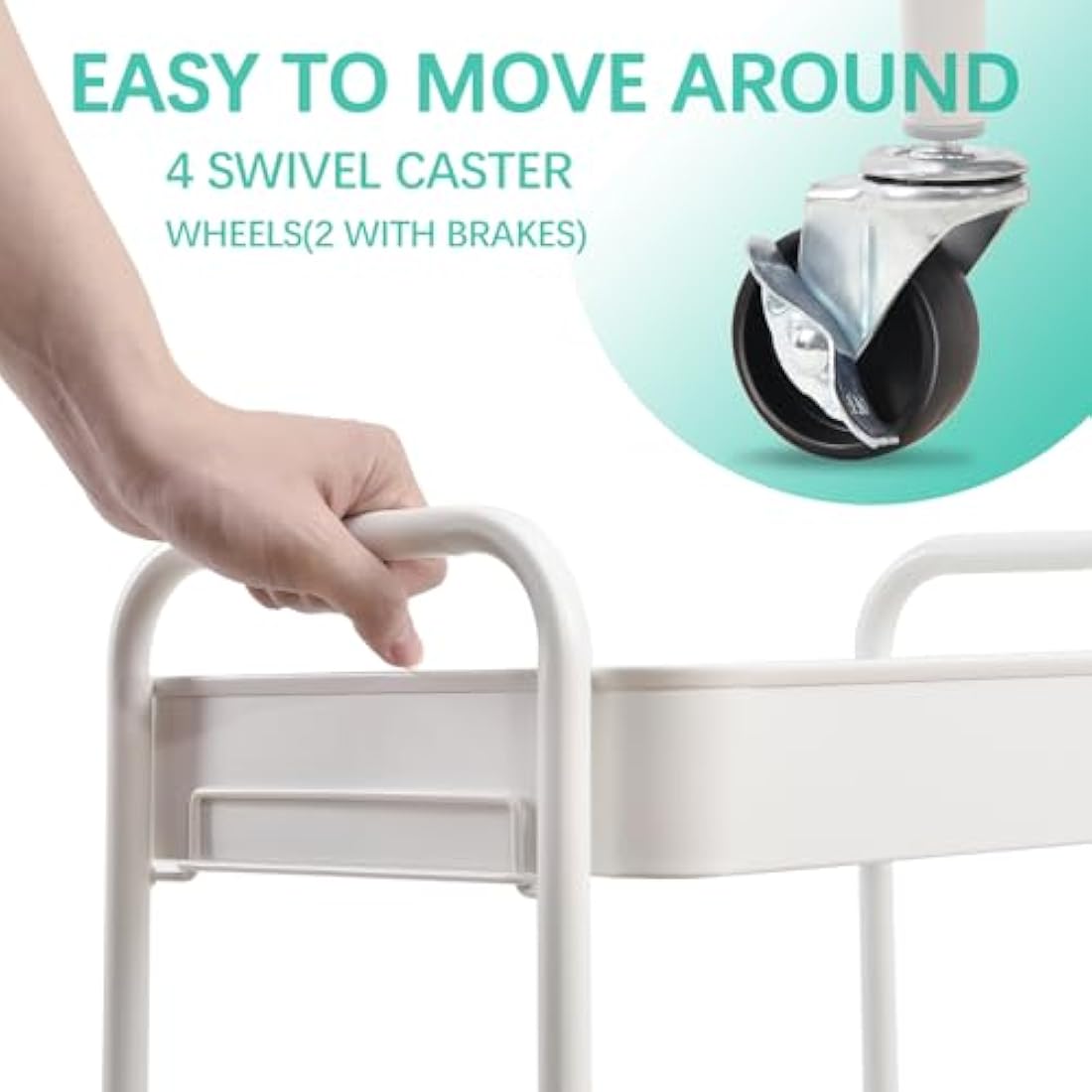 KINGRACK 3 Tier Metal Storage Trolley on Wheels, Beauty Book Craft Tea Art Trolley for Home Bathroom Kitchen Laundry, No screws needed Easy Rolling Utility Cart Mobile Storage Shelving Organizer