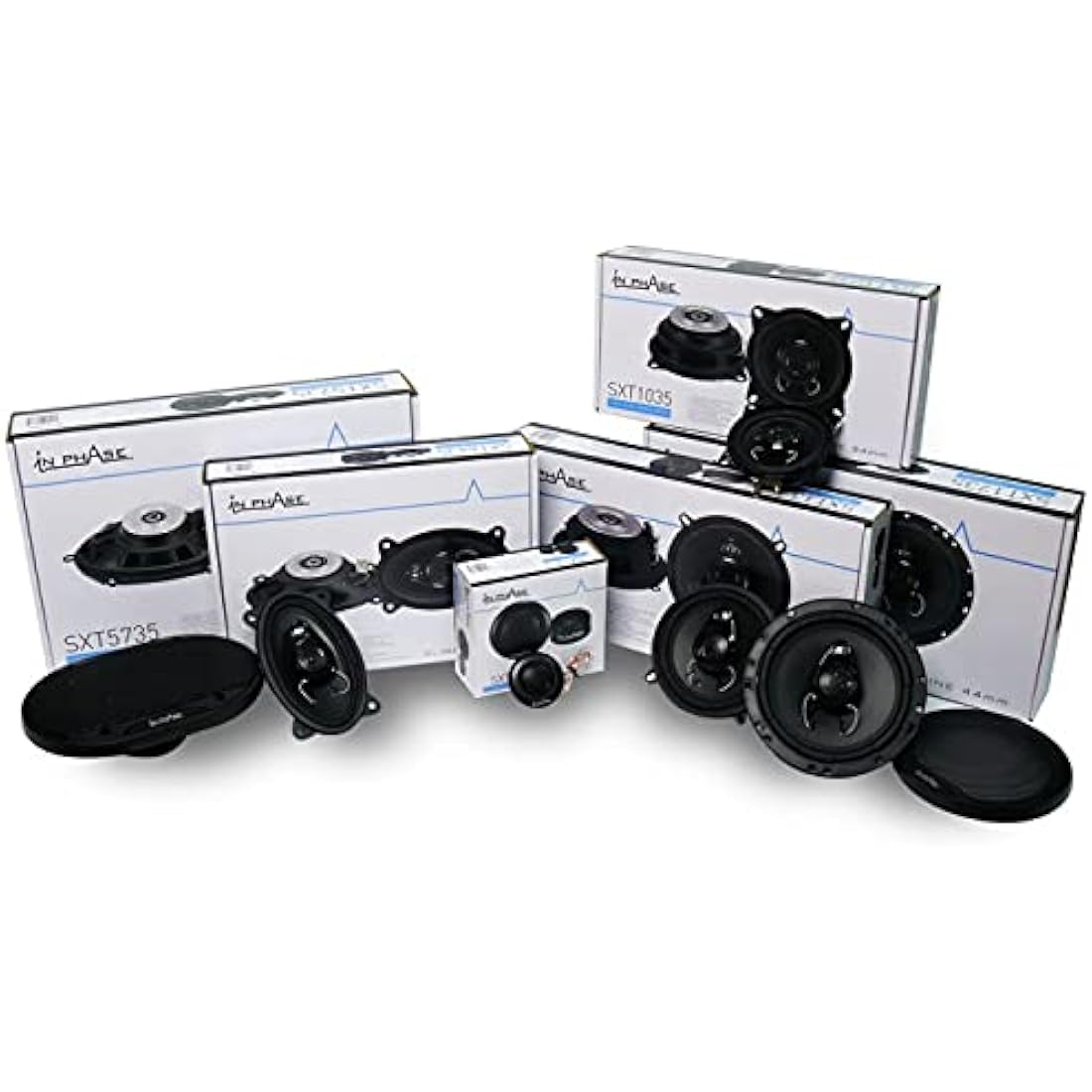 In Phase Car Audio SXT1035 Speaker - 4 Inch (10cm) Round, 200W, 2-Way Coaxial Shallow-Mount Speaker (2 x Speakers)