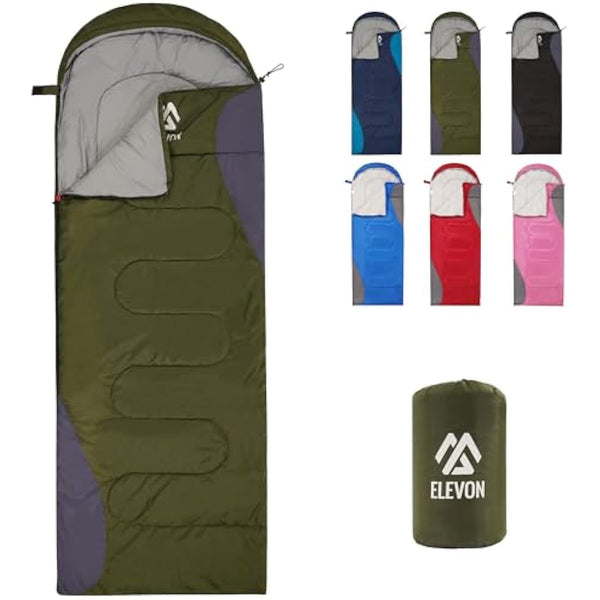 Elevon Sleeping Bag for Adults Teens Kids Cold Warm Weather, Portable Waterproof & Lightweight, Compact with Compression Sack, for 3-4 Seasons Camping, Backpacking, Hiking, Travel, Indoors Outdoors