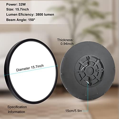 inShareplus 15.7inch LED Flush Mount Ceiling Light, 32W Black Daylight White 5000K Super Bright, Thin Flat Modern Ceiling Lights Fixture, Super Bright Ceiling Lamp for Bedroom, Living Room, Office