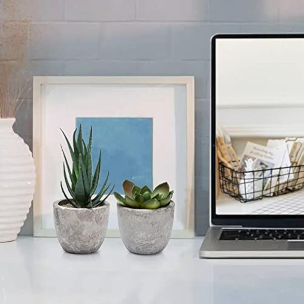 4 Set Artificial Plants Indoors in Pots, Plastic Fake Plants Potted, Eucalyptus, Rosemary, Small Succulents Faux Plants for Office Desk Bedroom Kitchen House Decoration