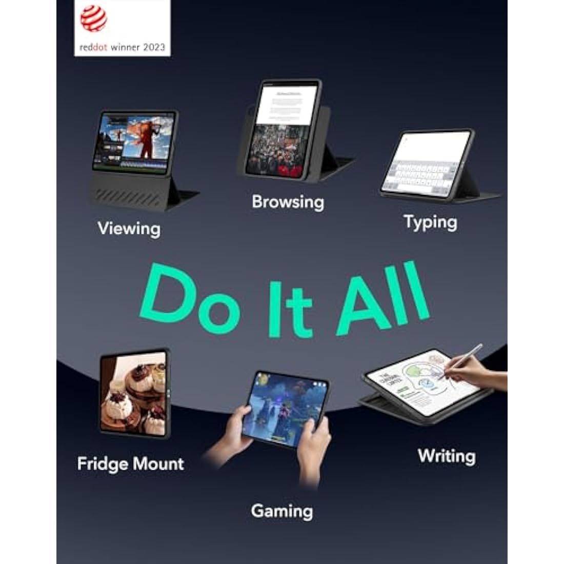 ESR for iPad Air 11 Inch Case (M3, 2025/M2, 2024), iPad Air 6th/5th/4th Generation Case, Removable Magnetic Cover, Adjustable Portrait/Landscape Stand with Raised Screen View, 9 Standing Angles, Black