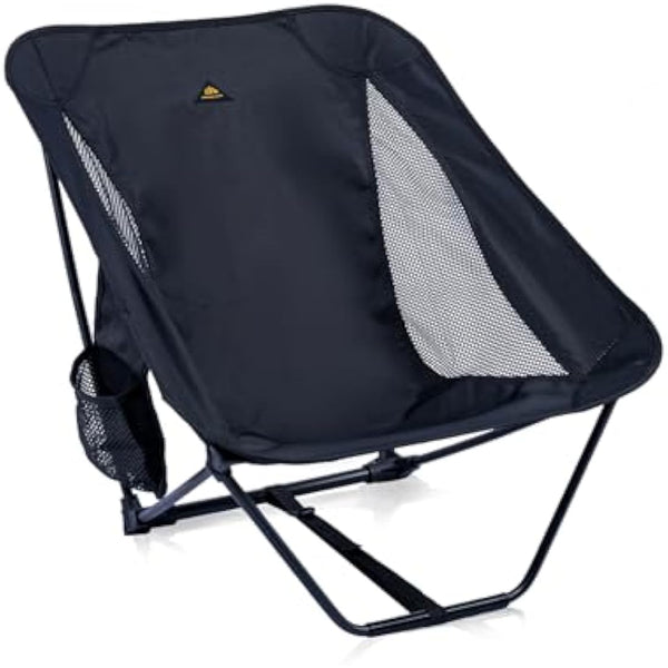 iClimb Low Ultralight Compact Camping Folding Chair with Side Pocket and Carry Bag (Black)