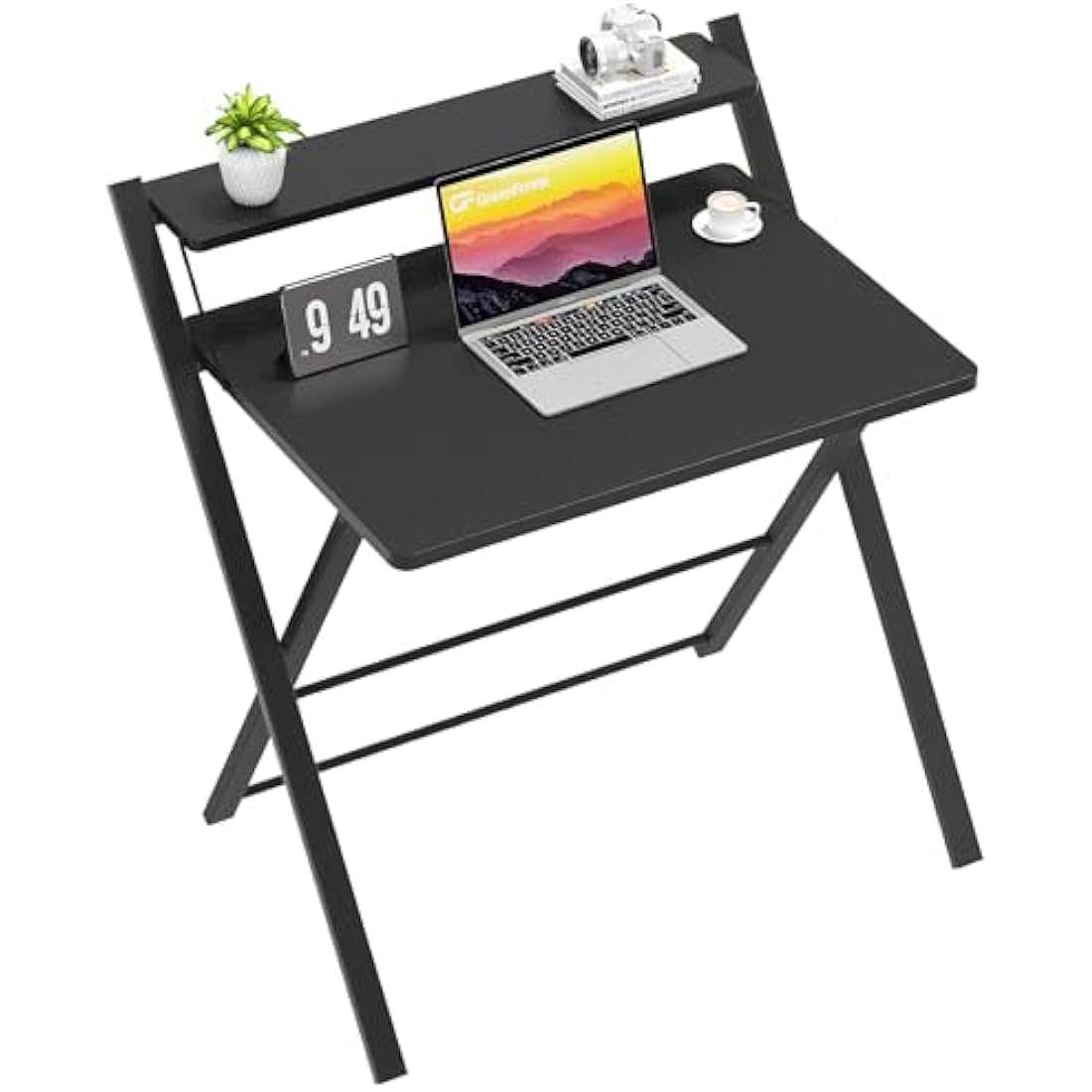 GreenForest Foldable Desk No Assembly Required,Small Desk with Monitor Shelf,Computer Desk for Small Space,Black