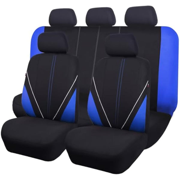 Flying Banner Universal Breathable Mesh Cloth Car Seat Covers Full Set Airbag Compatible Cushions Protector (Black and Blue)