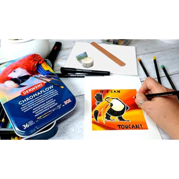 Derwent Chromaflow Pencils, Set of 36 in Tin, 3.5mm Round Core, Premium Core Strength, Blendable with Smooth Texture, Ideal for Drawing, Colouring & Layering, Professional Quality, 2306012