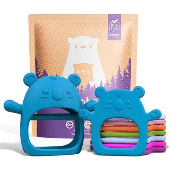 Infatot® Teething Toys for Baby Gifts – 2-Pack Koda Koala Teether Mitten Glove, Soothing Hand Teethers for Infants, Baby Toys 0-6 Months and Up, Newborn Essentials for Teething Relief, Teal Blue