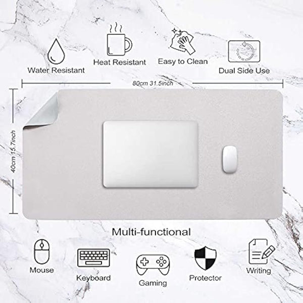Desk Pad Large, Desk Mat, Extended Mouse Mat, Mouse Pad XL, Desk Blotter, DOBAOJIA Laptop Pad Writing Pad for Office/Home, Dual-Side Use PU Leather Waterproof 31.5" X 15.7" (Light Gray/Silver)