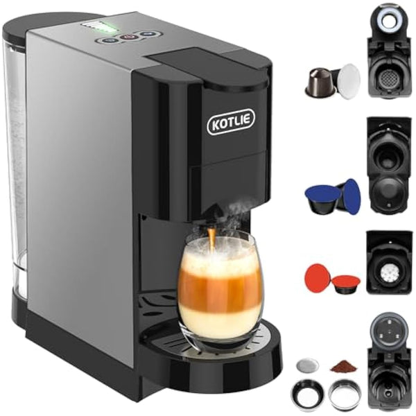 5 in 1 Espresso Single Serve Coffee Machine for Nespresso Original/Dolce Gusto/Mio/L’OR/Ground Capsule and ESE Coffee Pods,19Bar Multi-Capsule Coffee Machine (AC-513HF) (BLACK-HF)