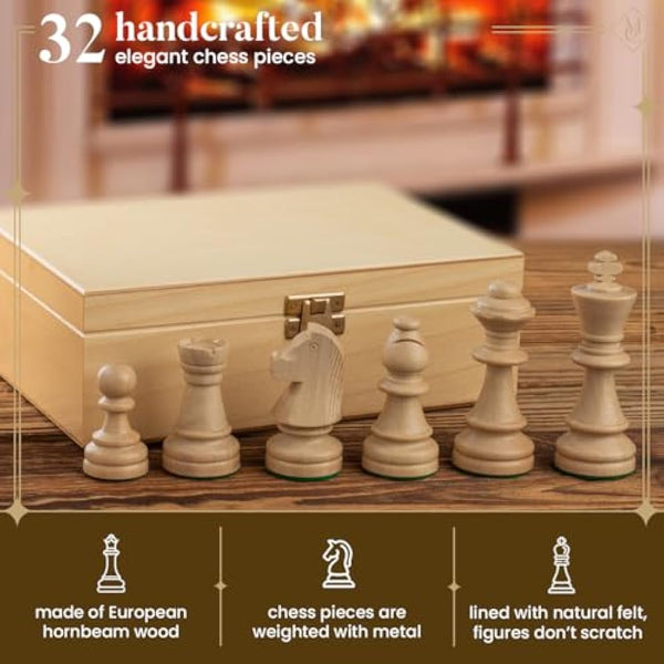 Classic STAUNTON Chess Set NO.5 in Natural Wood Box | Master of Chess Wooden Chess Set | Wooden Chess Pieces Only - Handmade Tournament Chess Set Without Chess Table