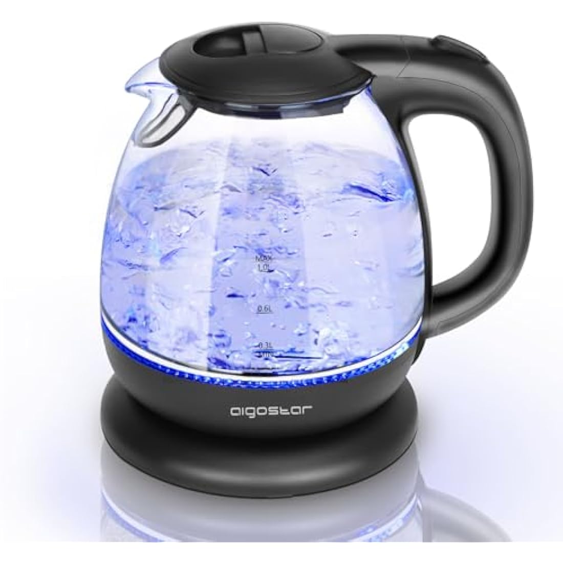 Aigostar Small Electric Kettle, 1.0L Black Glass Kettle Cordless, Compact Mini Clear Water Tea Kettle Fast Quiet Boil for Kitchen Bedroom Office, 2200W - Elfin 30A0Q