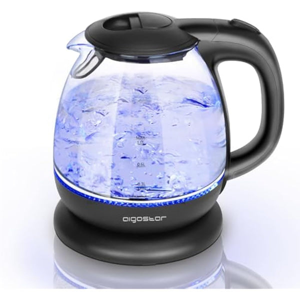 Aigostar Small Electric Kettle, 1.0L Black Glass Kettle Cordless, Compact Mini Clear Water Tea Kettle Fast Quiet Boil for Kitchen Bedroom Office, 2200W - Elfin 30A0Q