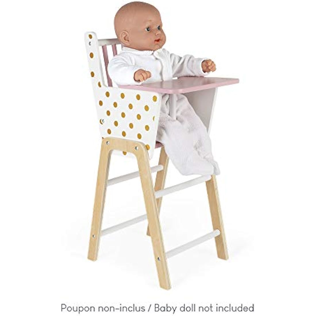Janod - Candy Chic - Wooden High Chair for Dolls up to 42 cm - Dolls accessories - Suitable for ages 3 and up - J05888