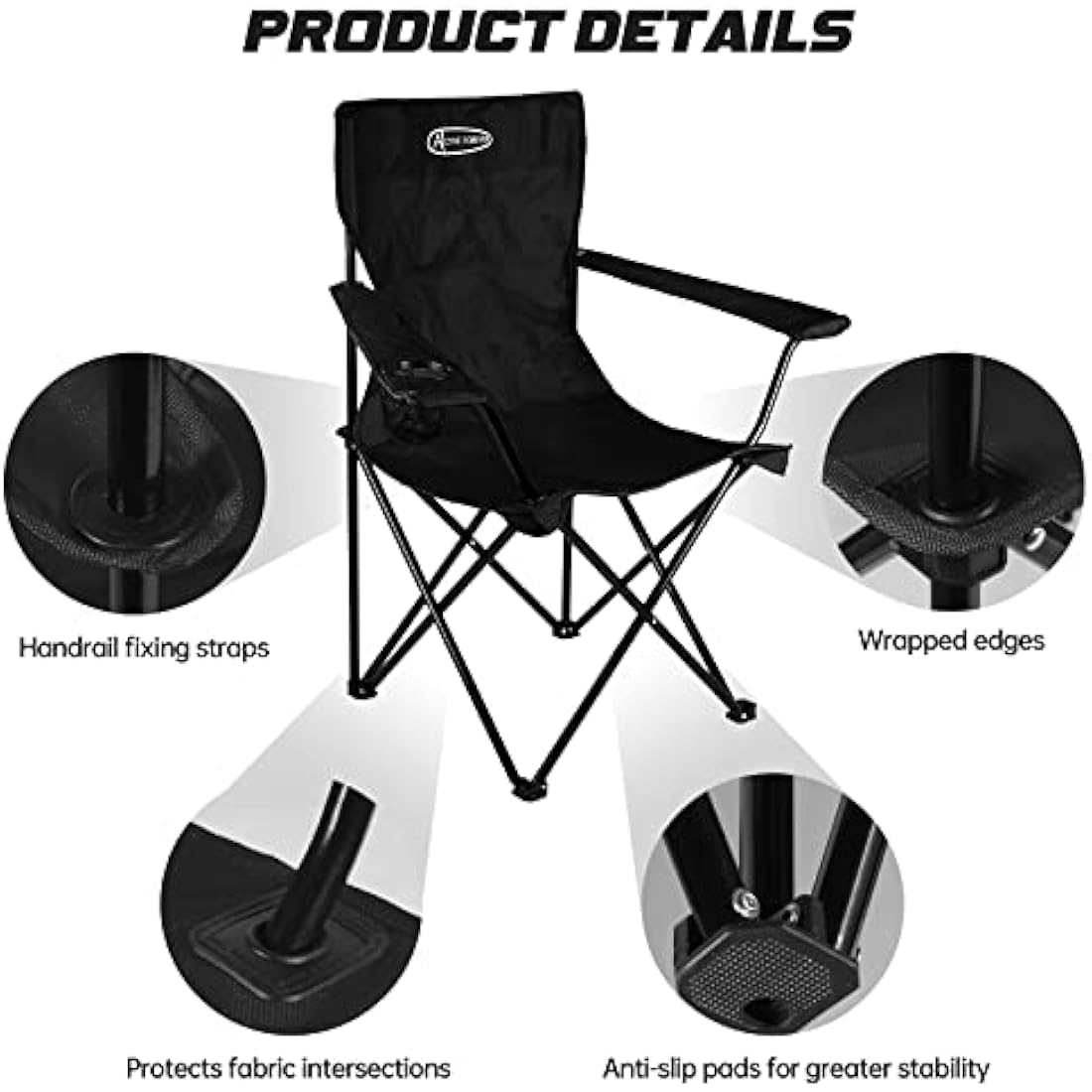 ACTIVE FOREVER Folding Camping Chairs Set of 2, Outdoor Portable Garden Folding Camp Chair with Cup Holder, Comfortable Beach Chair for Camping, Fishing, Parties, Barbecue - Black