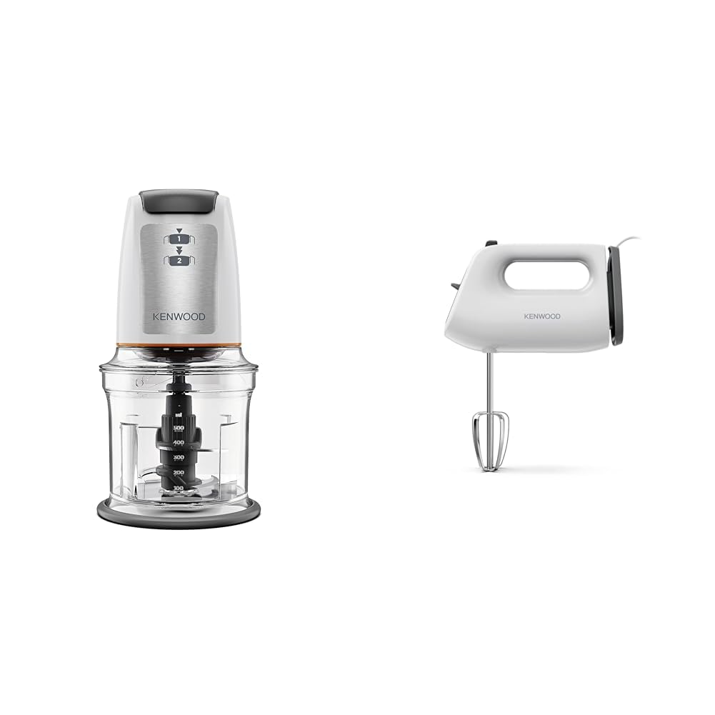 Kenwood Easy Chop Chopper, 0.5L Bowl, 2 Speeds, Quad Blade System, Anti-Slip Ring for Food Chopper Stability, 500W, CHP61.100WH, Dishwasher Safe, White
