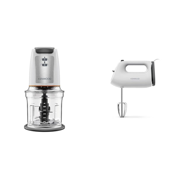 Kenwood Easy Chop Chopper, 0.5L Bowl, 2 Speeds, Quad Blade System, Anti-Slip Ring for Food Chopper Stability, 500W, CHP61.100WH, Dishwasher Safe, White