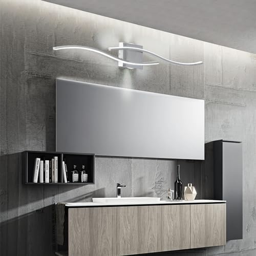 EIDISUNY Led Wall Light, Indoor Led Wall Sconce Light, Modern Wave bar LED Wall Lighting Fixtures, Indoor Wall Lamp for Living Room Hallway Bedroom Bedside Vanity Mirror - 80cm 28W(Cool White Light)