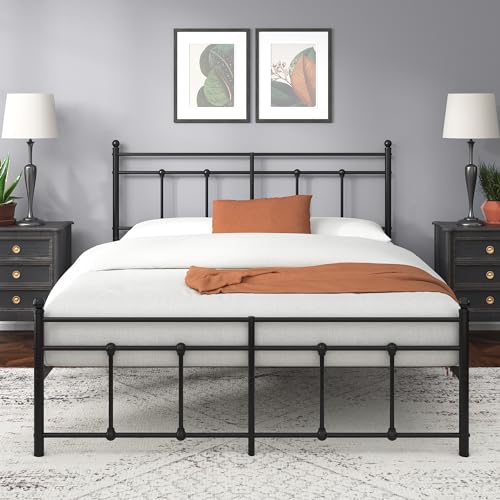 Zinus Nicholas Super King Bed Frame - Bed 180x200 cm - 30 cm Height - Metal Platform Bed Frame with Headboard and Footboard - Black