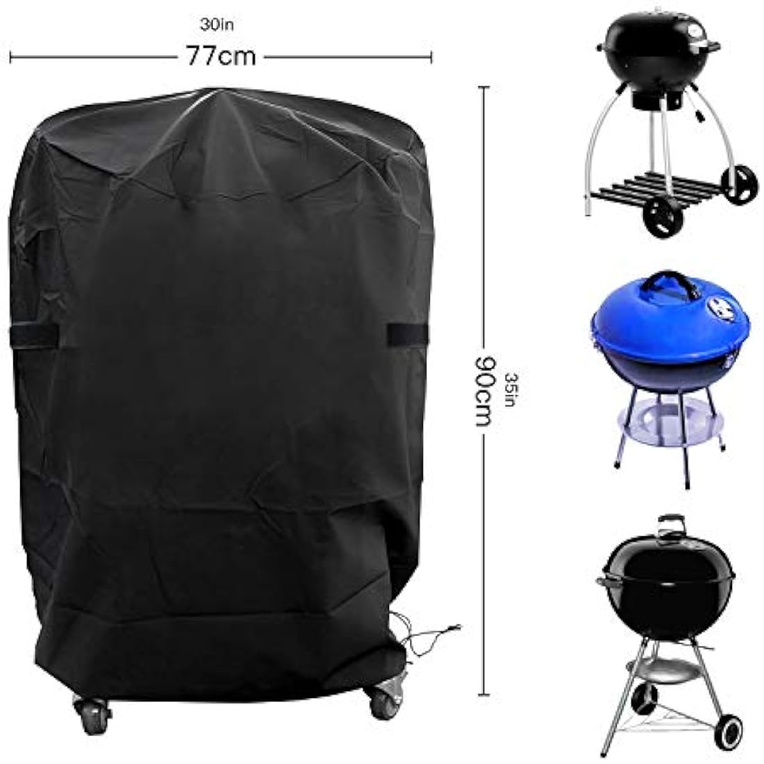 Barbecue Cover, Heavy Duty BBQ Cover, 210D Oxford Fabric Round Outdoor BBQ Grill Cover, Waterproof Windproof Rip-Proof and UV Resistant BBQ Cover (77x90cm)