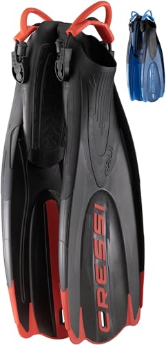 Cressi Maui Fins - Adult Adjustable Diving/Snorkelling Flippers Fins With EBS System, Black / Red, S/M