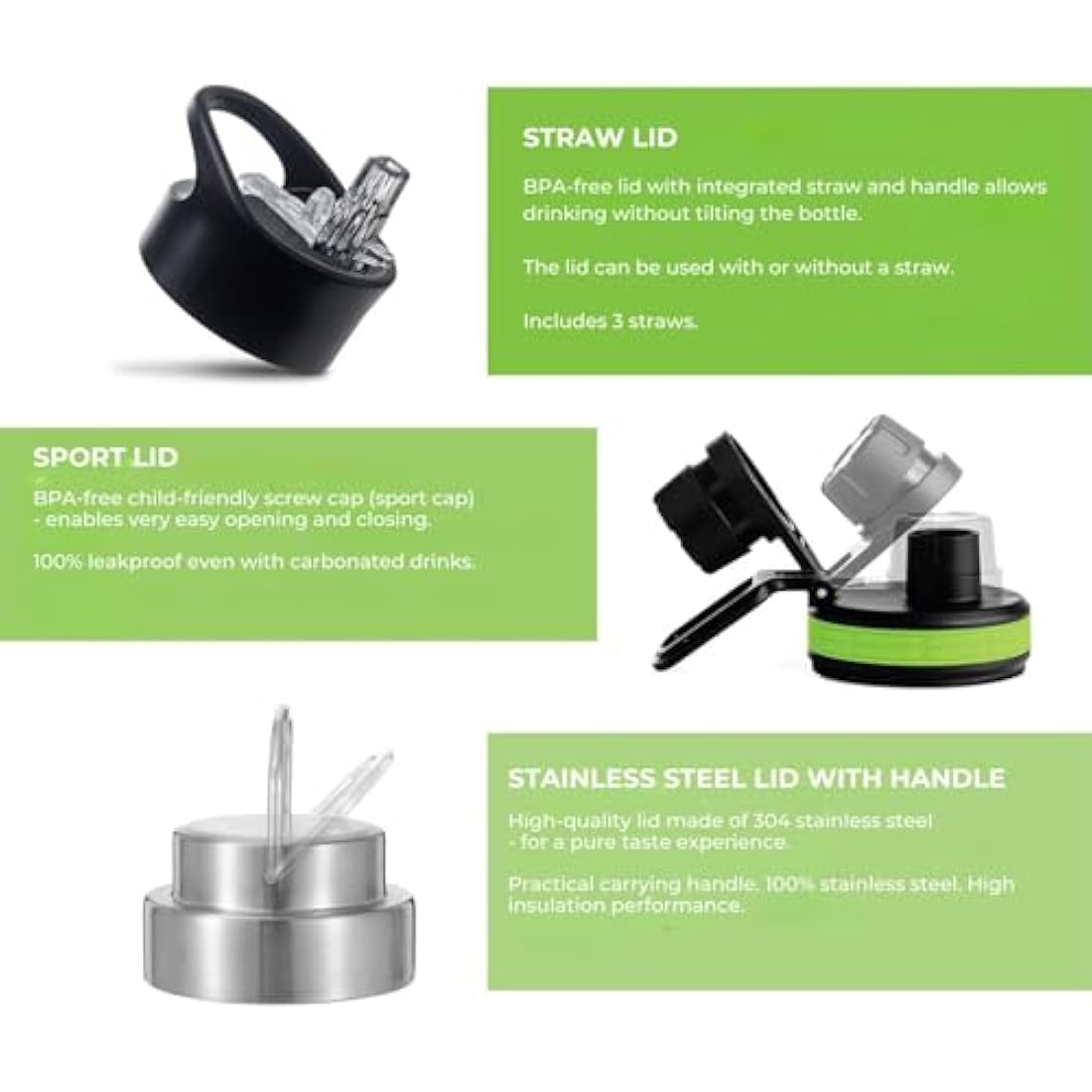 hydro2go Stainless Steel Water Bottle – BPA-Free Bottle for Kids, School, Sports & Outdoor – Keeps Drinks Hot for up to 12H and Cold for up to 24H – Includes 3 Drinking Caps – 950 ml (Earth)