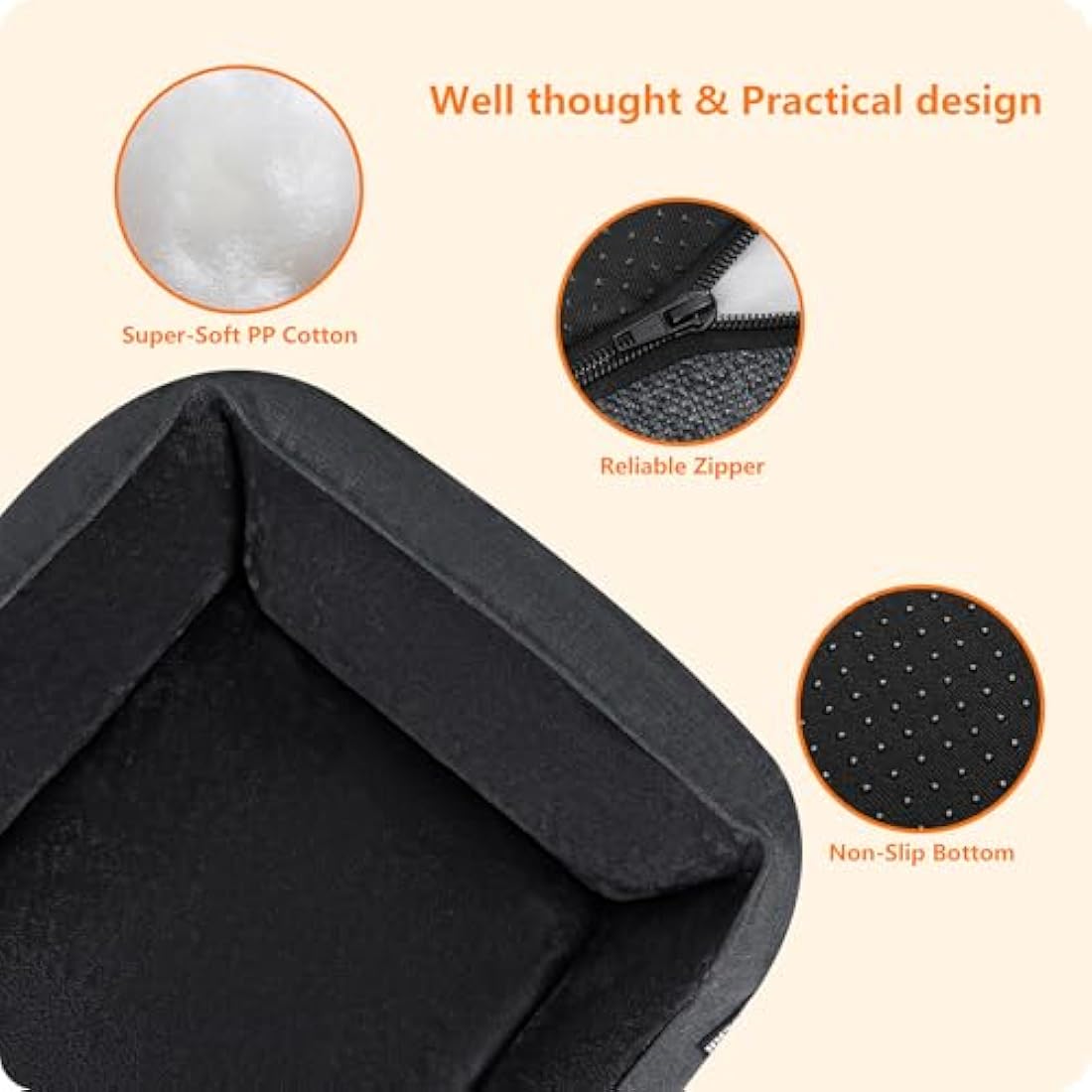 HMTOPE Dog Bed with Removable Cover, Washable Dog Sofa, Soft Dog Crate Mattress, Cat Pet Cushion for Small/Medium/Large Dogs, Dark Grey, 110 x 86 x 26 cm