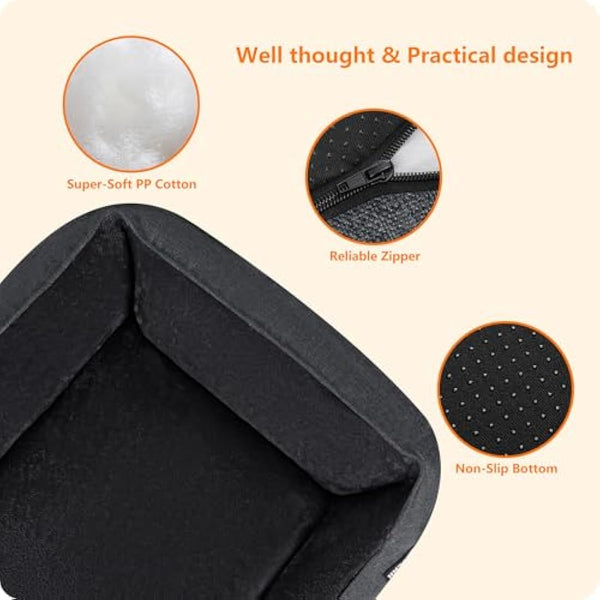 HMTOPE Dog Bed with Removable Cover, Washable Dog Sofa, Soft Dog Crate Mattress, Cat Pet Cushion for Small/Medium/Large Dogs, Dark Grey, 110 x 86 x 26 cm