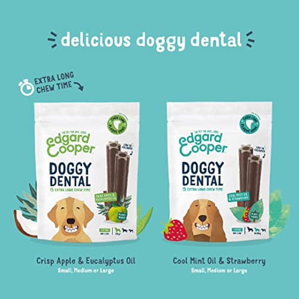 Edgard Cooper Treats Dental Stick, Medium - Mint and Strawberry - (8 x 7 stick pack), Natural Dog Chew Sticks, Dental Hygiene, One per Day, Low Calorie, Long Chewing, Fresh Breath