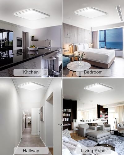 zemty 2 Packs 29CM 36W LED Ceiling Lights, 3240LM Waterproof Bathroom Light, Super Bright 6500K Daylight White Ceiling Lamp, Modern Square Flush Lighting for Kitchen Hallway Living Room Bedroom