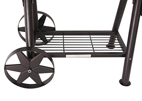 CosmoGrill Outdoor XL Smoker Barbecue Charcoal Portable BBQ Grill, 2 Folding Side Table, Built-in Thermometer, Adjustable Charcoal Pan & Chimney, Wheels, Large Coal BBQ Smoker for Home Garden Cooking