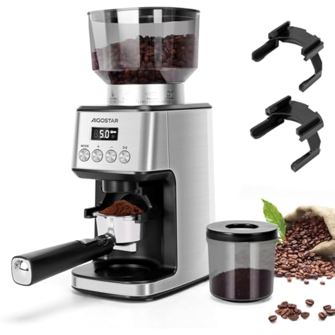 Aigostar Conical Burr Coffee Grinder Electric, Coffee Bean Grinders Automatic, Adjustable Burr Mill with 52 Precise Grind Setting, Burr Coffee Grinder for Espresso Drip Coffee and French Press, Black