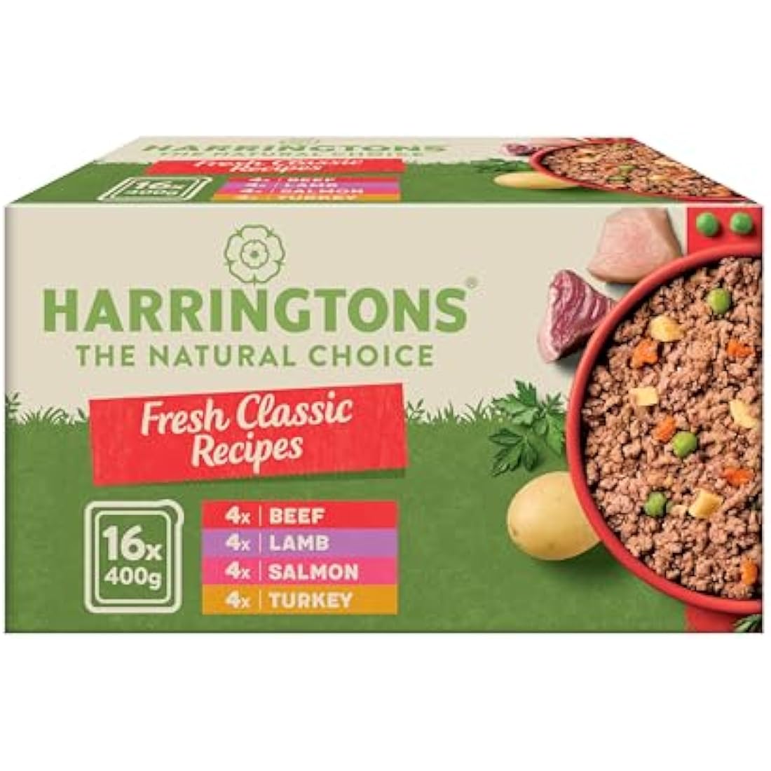 Harringtons Complete Wet Tray Grain Free Hypoallergenic Adult Dog Food Classics Bumper Pack 16x400g - Turkey, Lamb, Beef & Salmon - Made with All Natural Ingredients (Packaging may vary)
