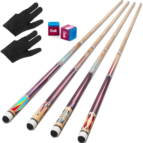 Aklot Pool Cue,Pool Cues Set of 4 Pool 58" Cue Sticks Pool Cues Adult Canadian Maple Wood Cue Stick Pool Cues Adult 18 19 20 21 oz