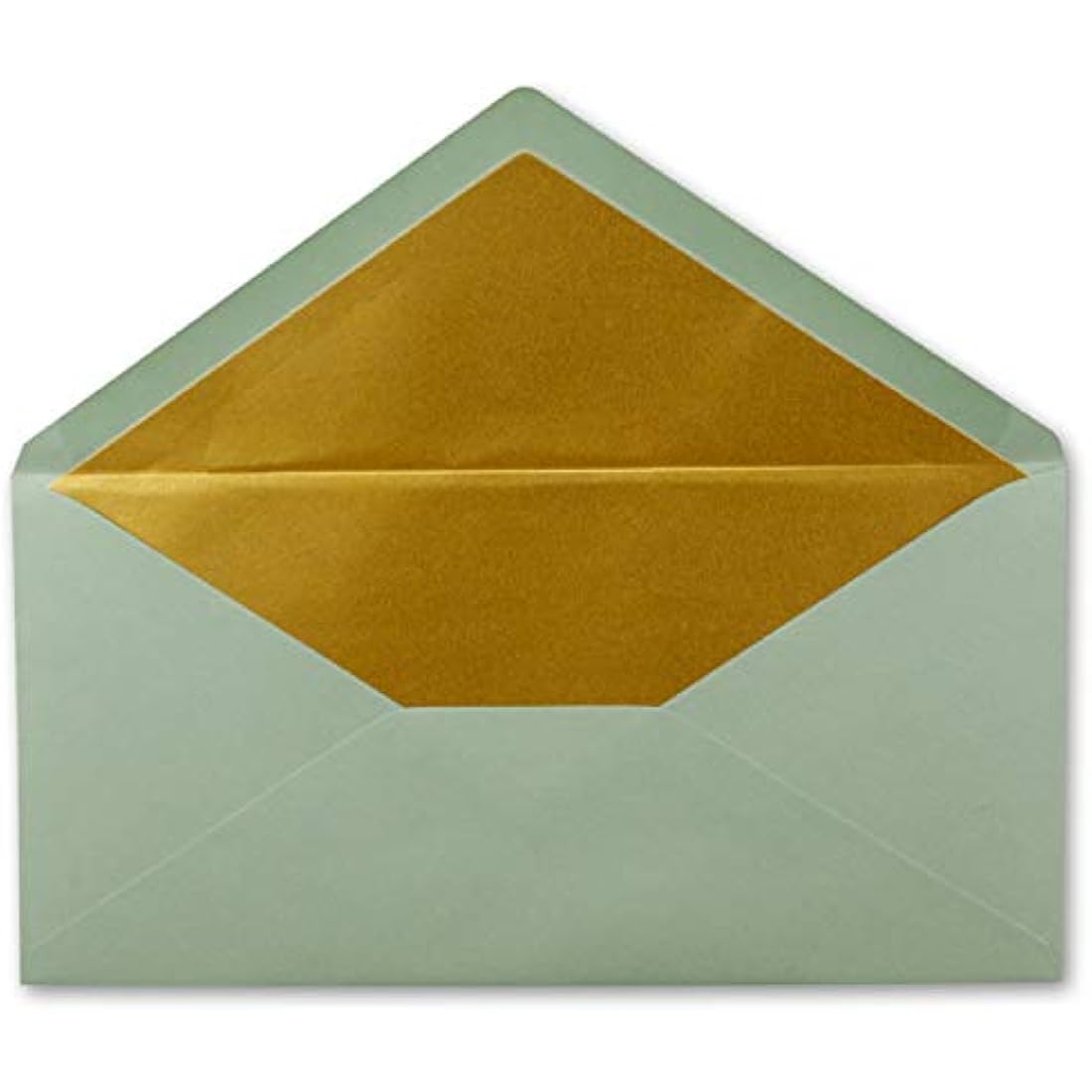 100 envelopes DIN long - Eucalyptus (green) with gold metallic inner lining - 110 x 220 mm - wet glue - festive envelopes for Christmas
