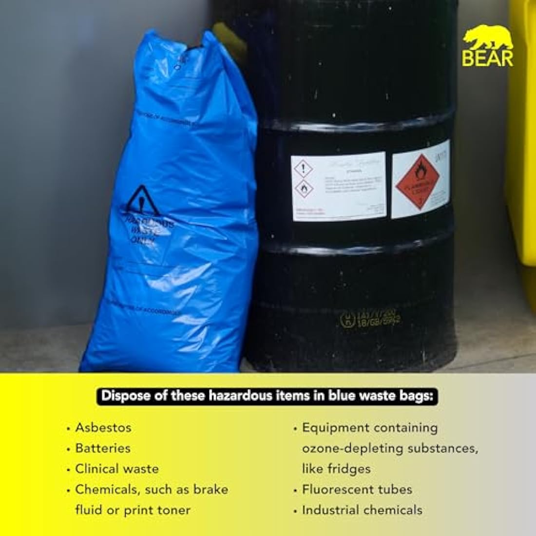 Hazardous Waste Bags - Blue - Pollution Control, Dangerous Waste Disposal, Clear and Easy to Identify, Hard Wearing, Domestic & Commercial Use, High Strength, Quality Sack (100)