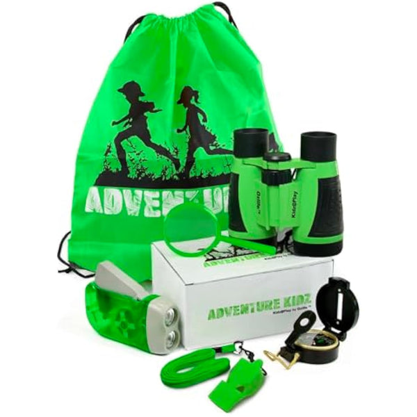 Adventure Kidz - Outdoor Exploration Kit, Children’s Toy Binoculars, Flashlight, Compass, Fox Whistle, Magnifying Glass, Backpack. Great Kids Gift Set for Camping, Hiking, Educational, Pretend Play.