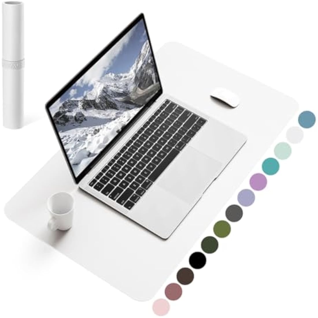 YSAGi Non-Slip Desk Pad, Waterproof PVC Leather Desk Table Protector, Ultra Thin Large Mouse Pad, Easy Clean Laptop Desk Writing Mat for Office Work/Home/Decor (60 x 35 cm, White)