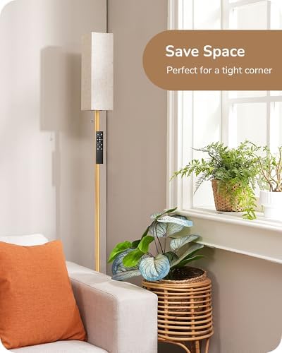 EDISHINE Floor Lamp, Standing Lamp with Square Linen Lampshade, Floor Lamps for Living Room, Bedroom, 165cm, E27 Socket(9W LED Dimmable Bulb Included), Magnetic Remote Control, Gold