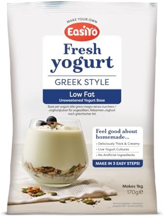 EasiYo Greek Style Low Fat Yogurt 8 Sachet Pack | Each Sachet Makes 1KG of Yoghurt