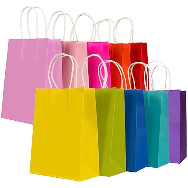 30 Pcs Paper Party Bags 10 Colors Present Bags Kraft Paper Bags with Handles, Party Present Bags Thick Kraft Bags for Kids, Present, Candy, Cookie, Celebrations, Baby Shower, Birthday(21 x 15 x 8 cm)