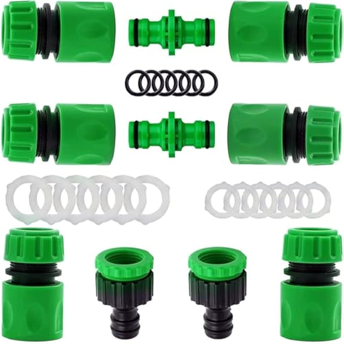 10Pcs Garden Hose Tap Connector Hose Pipe Fittings Kit for Outdoor tap&Join Hoses Pipe Tube(2 Double Male Snap Connectors,6 End Quick Connectors,2 Tap Connector 1/2 &3/4 Inch Size 2-in-1)