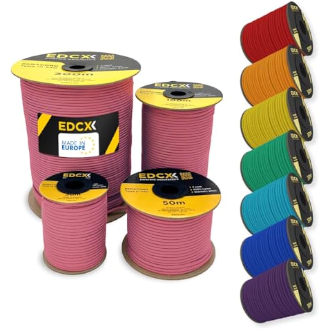 EdcX 4mm Rope 550 - Type III, 100% Rope, 7 Strand Rope, 4mm Rope in Solid Colors