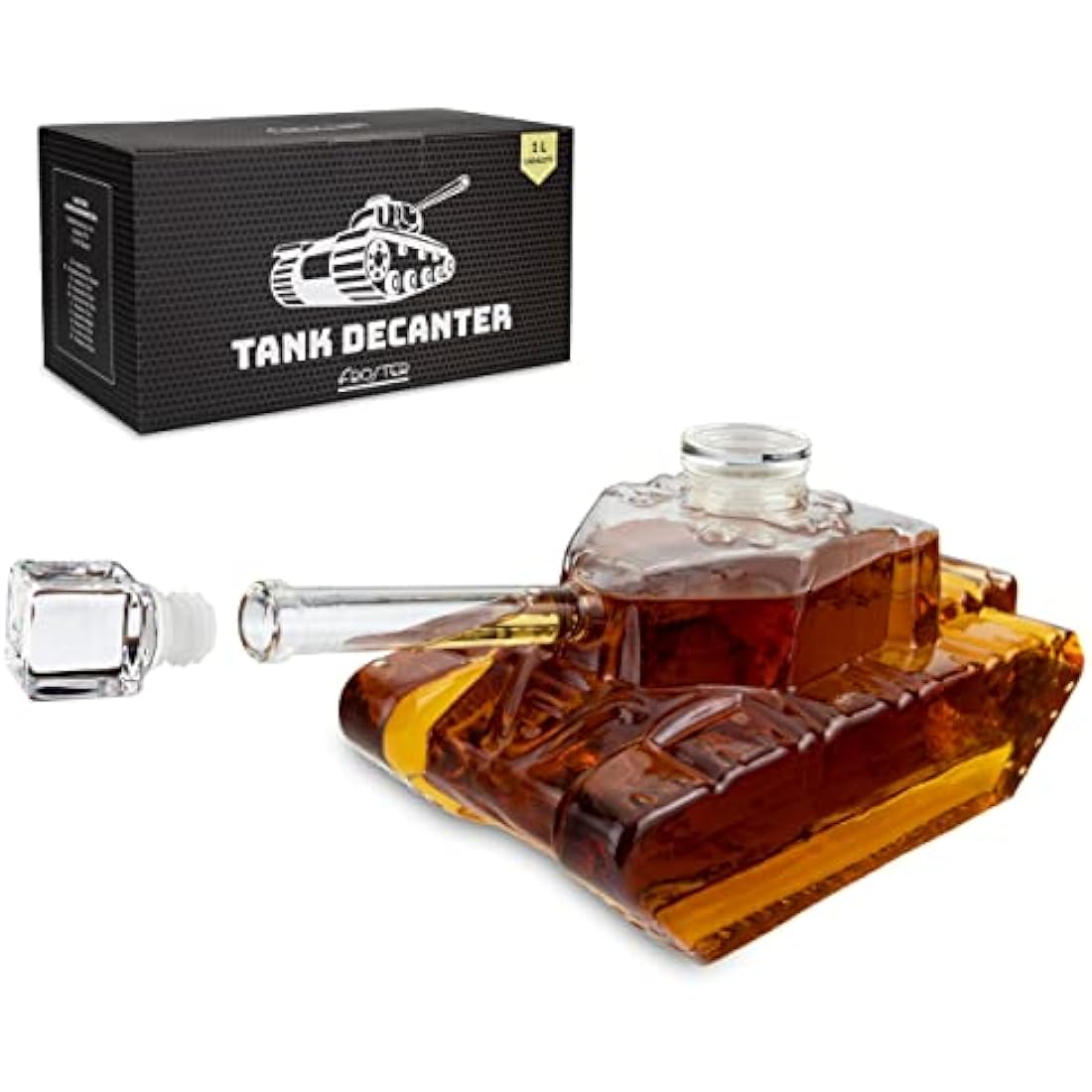 Froster Tank Decanter, Tank-Shaped Whisky Decanter, 1000ml Glass Carafe, Whiskey Gift for Men, Military Army Gift for Boyfriend, 30th, 40th Birthday Present