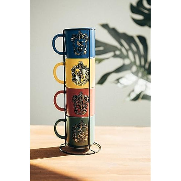 Grupo Erik Mugs Set of 4 - Harry Potter Merchandise | Stacking Mugs with Stand 10.8 oz - 300ml Coffee Cups Espresso | Harry Potter Gifts for Friends