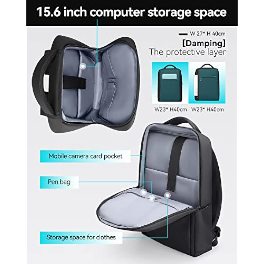 MARK RYDEN Slim Laptop Backpack For Men, 15.6 inch Backpack With Laptop Compartment, Business High Tech Travel backpack, Water-Repellent Daypack for Working, School, Commuting, Daily - 3 Pockets