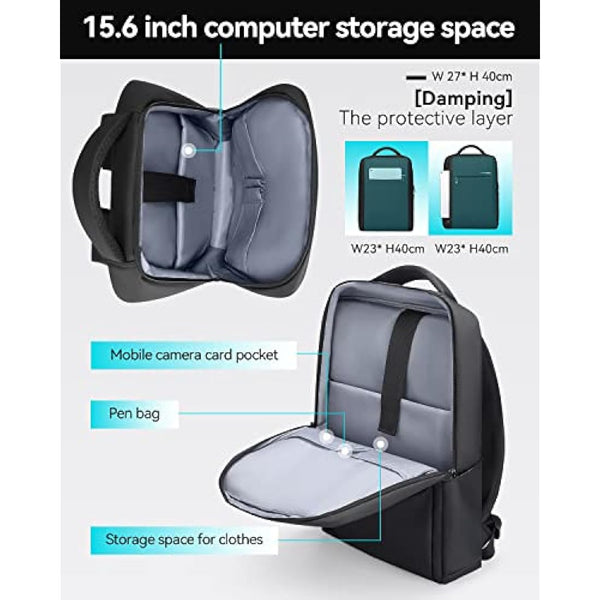 MARK RYDEN Slim Laptop Backpack For Men, 15.6 inch Backpack With Laptop Compartment, Business High Tech Travel backpack, Water-Repellent Daypack for Working, School, Commuting, Daily - 3 Pockets
