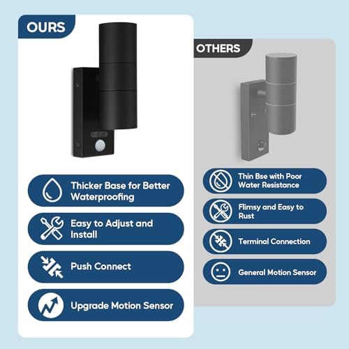 Kerry Outside Wall Lights with Sensor, IP65 Waterproof Up Down Outdoor Lighting, External Pir Wall Mount Security Light, Black Stainless Steel Exterior Light Mains Powered - 2 Pack (Bulb Excl.)