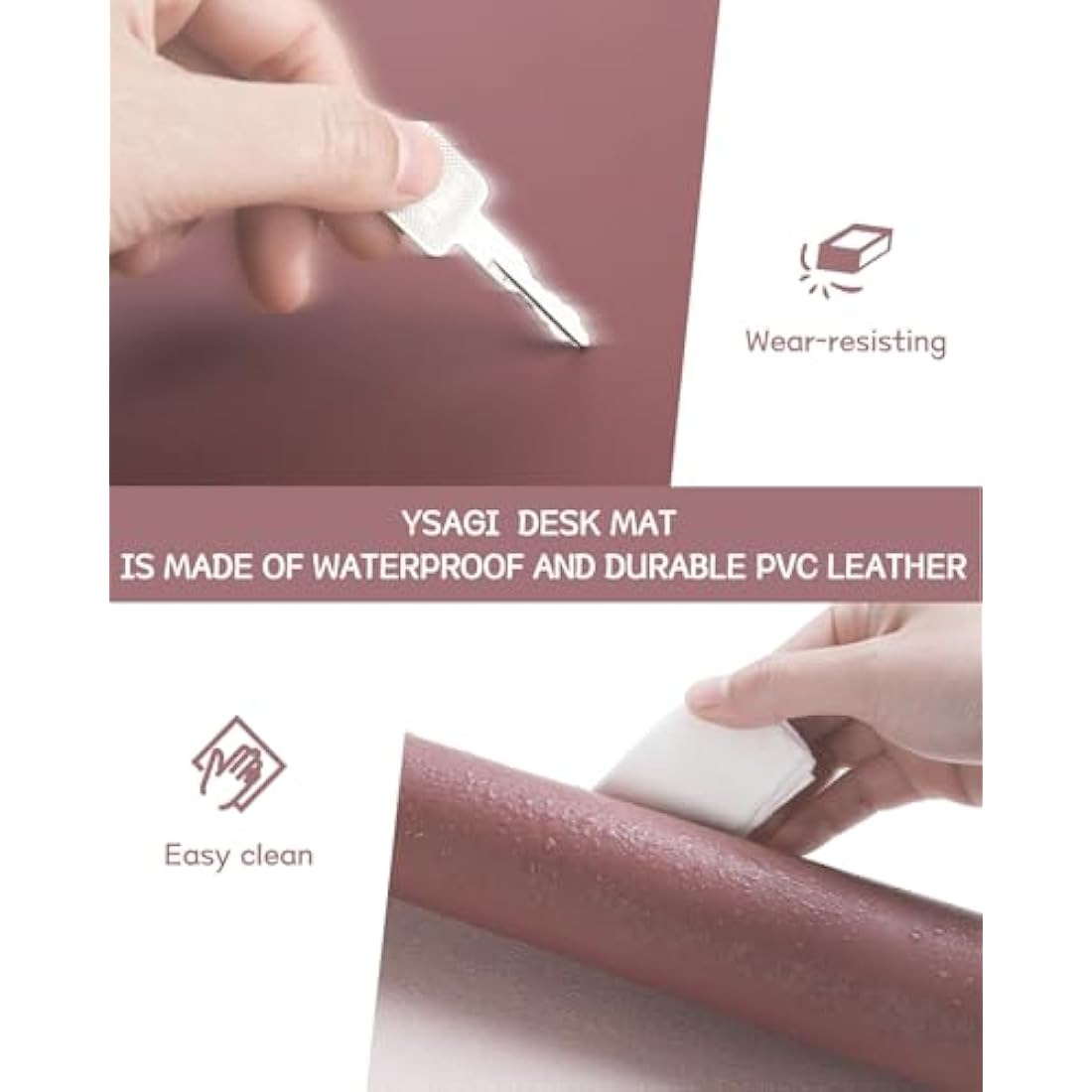YSAGi Non-Slip Desk Pad, Waterproof PVC Leather Desk Table Protector, Ultra Thin Large Mouse Pad, Easy Clean Laptop Desk Writing Mat for Office Work/Home/Decor (80 x 40 cm, Dark Pink)