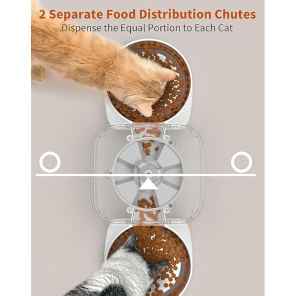 HoneyGuaridan 3.5L Automatic Cat Feeder for Two Cats, Food Dispenser With Stainless Steel Bowl, Timed Programmable 1-6 Meals Control, Dual Power Supply, 10s Meal Call