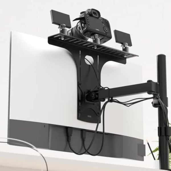 HumanCentric DSLR Monitor Mount Large, Desk Camera Mounting, Light Webcam, Microphone Shelf for Monitor VESA Arm, Replace Clamp Tripods, 100x100mm Patterns, Aluminum, Hardware Included